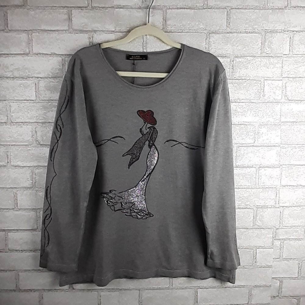Gray Crew Neck Sweater With Sequins